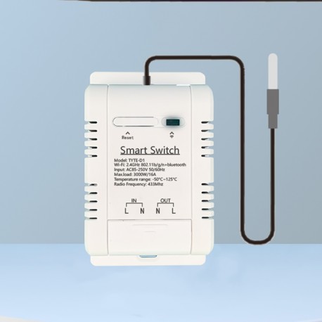 Interruptor Inteligente WiFi TH 16A com Monitorização de Consumo de Energia Tuya Termostato Temperatura Humidade