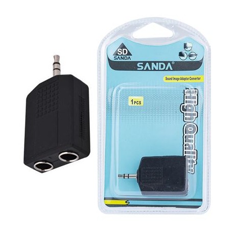 Conversor de Áudio Splitter de 2-Vias Jack 3.5mm para 2x Jack 6.5mm