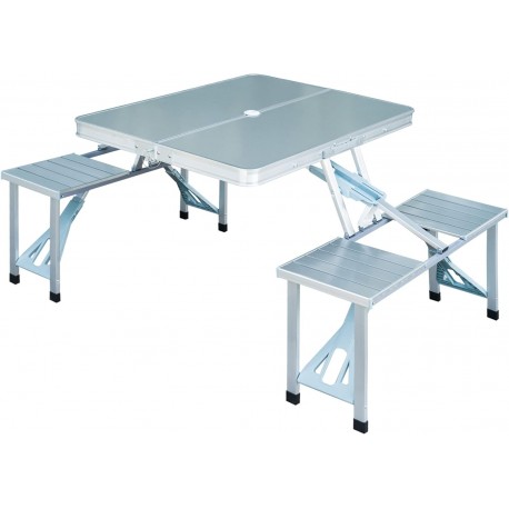 Conjunto de Mesa Dobrável com 4 Assentos e Orifício para Guarda-Sol Outsunny - Ideal para Praia e Campismo