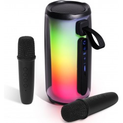 Karaoke Profissional Portátil com 2 Microfones Sem Fios e Coluna Bluetooth