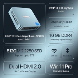 WI-4 Mini PC Intel 11 Geração N5105, 16 GB DDR4, 512 GB SSD com Suporte 4K