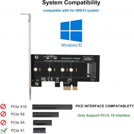 Placa de Expansão PCI-E para M.2, Adaptador de Cartão PCI-E para SSD NVMe