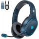 Auriculares Gaming Sem Fios Q6 com Microfone Removível - 2,4 GHz + Bluetooth + 3,5 mm, Azul