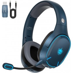 Auriculares Gaming Sem Fios Q6 com Microfone Removível - 2,4 GHz + Bluetooth + 3,5 mm, Azul