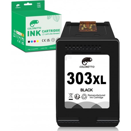 Cartucho de Tinta 303XL Preto Compatível para HP Envy Photo 6220, 6230, 6232, 6234, 7130, 7830, Tango X