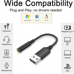 Adaptador USB para Jack 3,5mm TRRS Hi-Fi Compatível com Windows, Mac e PS4