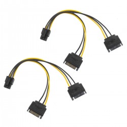 Cabo de Alimentação PCIe 6 Pinos para 2 x SATA de 15 Pinos - 10 cm (Pacote de 2) - Alta Velocidade