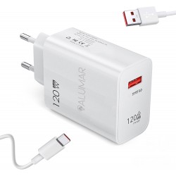 Carregador Ultra Rápido 120W Turbo Charging 5.0 com Cabo USB-C 6A para Xiaomi, Redmi, POCO e Samsung