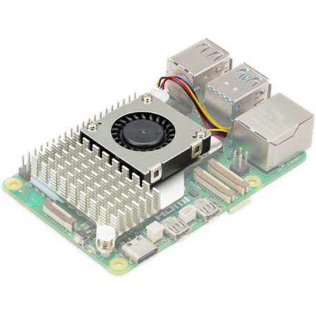 Cooler Ativo Raspberry Pi 5 - Dissipador de Alumínio e Ventilador Integrado