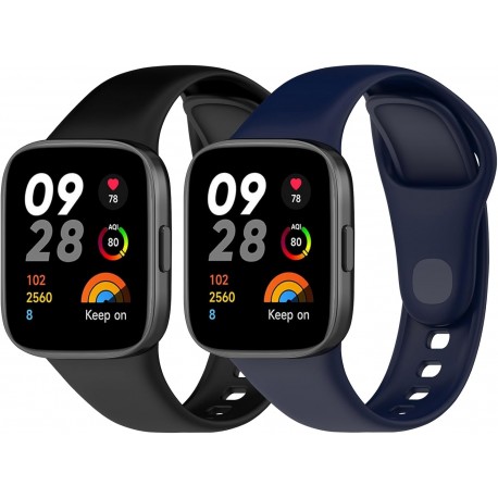 2 Pulseiras Desportivas Compatíveis com Xiaomi Redmi Watch 3 - Silicone Preto e Azul