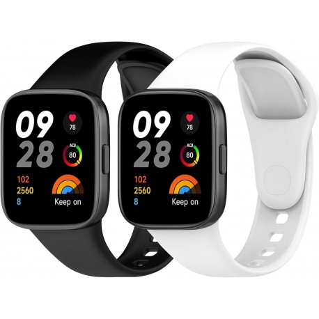 2 Pulseiras Desportivas Compatíveis com Xiaomi Redmi Watch 3 - Silicone Preto e Branco