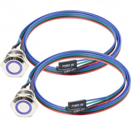 Kit 2 Botões de Metal para Chassis de PC - Interruptor com LED Azul - Resistente à Água - 16 mm